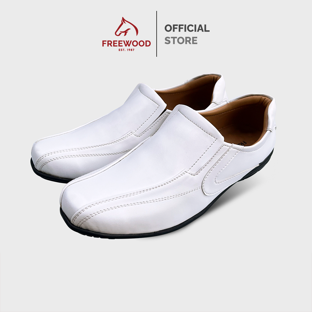 FREEWOOD BUSINESS SHOES รองเท้าคัทชูผู้ชาย หนังแท้ รุ่น 58-402 สีขาว ( WHITE )