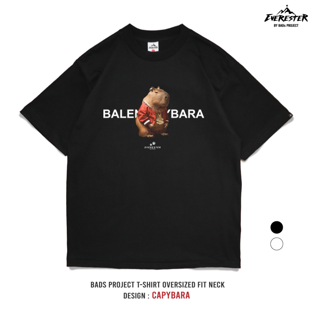 EVERESTER เสื้อคอฟิต อก 44"- 52" Heavy Cotton / เสื้อยืด Oversized รุ่น Capybara / เสื้อยืดคอกลมชาย EXP