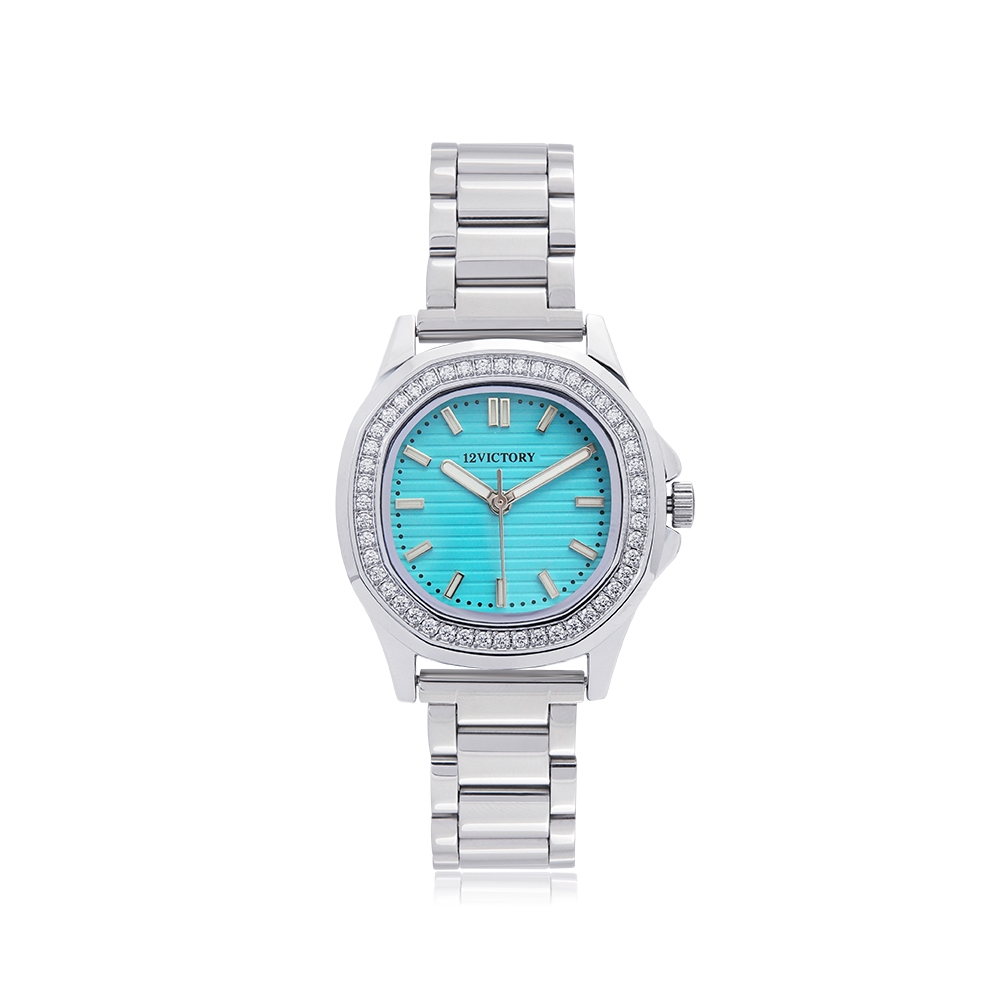12VICTORY LWA0181-TUR นาฬิกาผู้หญิง ประดับเพชร Hearts & Arrows