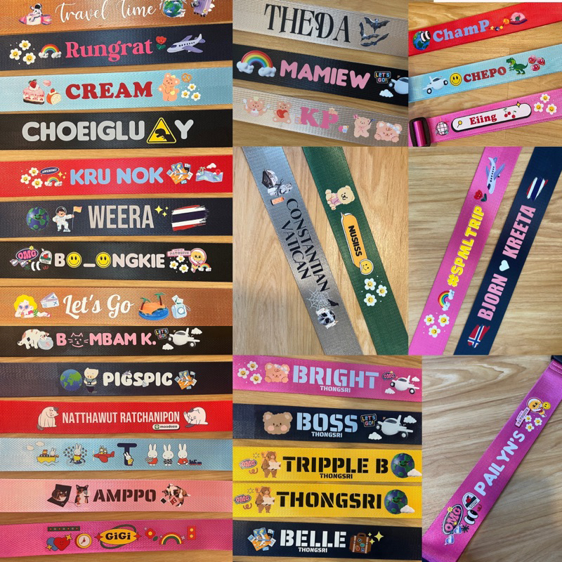 สายพรีเมียมรุ่นสกรีนหลายสี(CMYK) สกรีนภาพได้ สกรีนสีได้ รองรับโลโก้ที่ละเอียด สายปรับได้รัดได้ตั้งแต่กระเป๋าไซซ์20"-32"