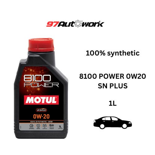 โมตุล น้ำมันเครื่องสังเคราะห์แท้ 100% สูตรเอสเตอร์ Motul 8100 POWER 0W20 SN PLUS 1L สำหรับรถยนต์