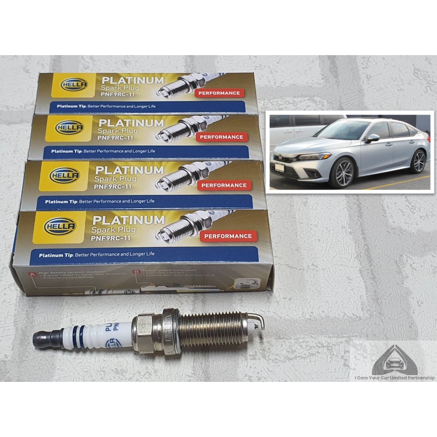 หัวเทียน แพลทตินัม Honda Civic Gen 11 FE ชุด 4 หัว ระยะใช้งาน 60000 กม / Platinum Spark Plug : Hella PNF9RC-11