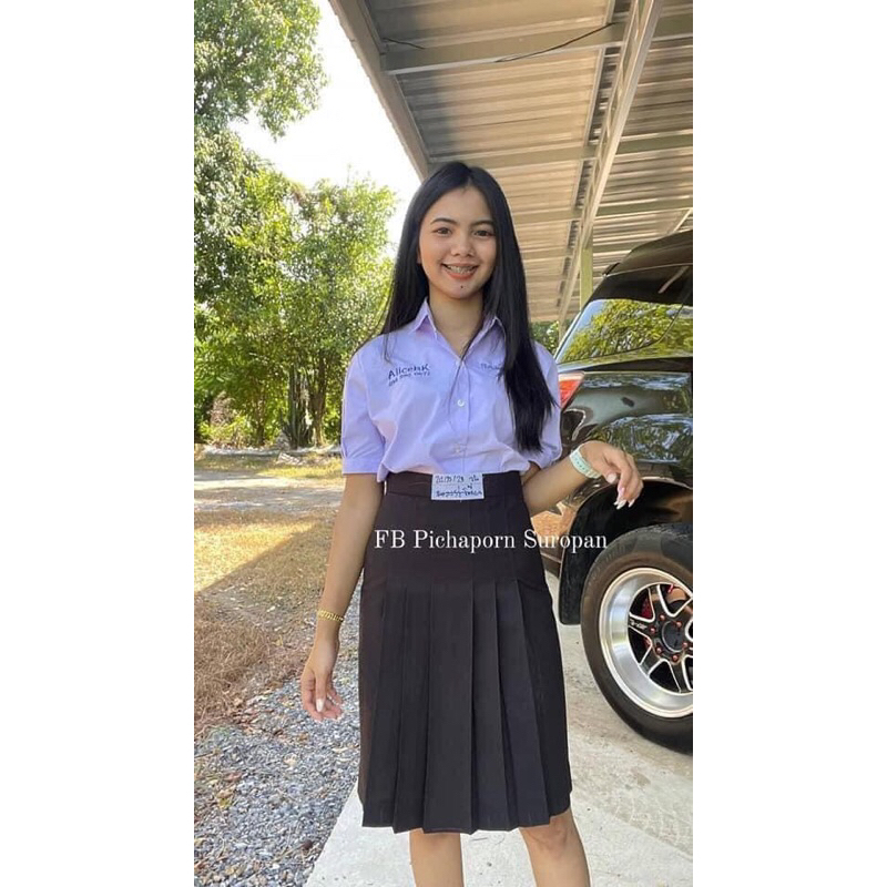 กระโปรงนักเรียนทรงแคบตราน้านา&BK สีดำ เอว23 ยาว22