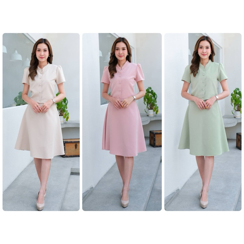 (Clearance sale❗️) ชุดเสื้อ-กระโปรง สีพื้น ดีไซน์เรียบง่ายมินิมอล มี 3 สีพาสเทล