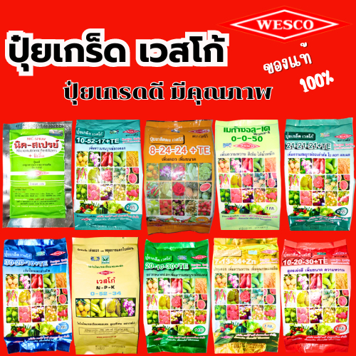 ปุ๋ยเกร็ด เวสโก้ สูตร 21-21-21 สูตร 8-24-24 สูตร 30-20-10 สูตร 10-52-17 สูตร 10-20-30 สูตร 0-52-34
