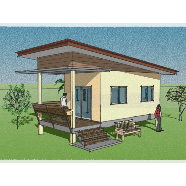 แบบบ้านสวน(29ตรม.)1 ห้องนอน (โครงสร้าง ไม้,เหล็กและคอนกรีต)
