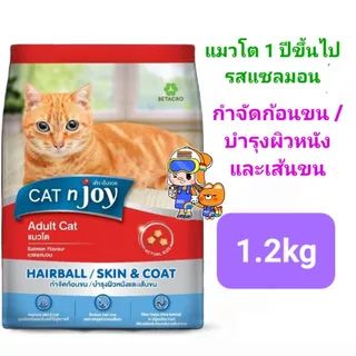 Cat n joy 1.2kg แค็ท เอ็นจอย อาหารแมว แสนอร่อย ครบ 10 สูตร Neutered Hairball ทำหมัน รสแซลมอน คุณภาพ ถุงขนาด 1.2 กก