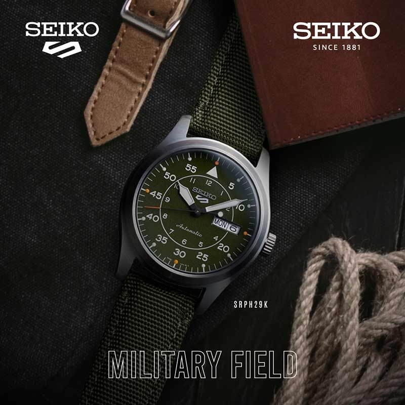 (สินค้า​พร้อม​ส่ง) นาฬิกา SEIKO รุ่น​ New 5 Sport Automatic Military รหัส SRPH29K ของแท้ป้าย​ KINGPOWER