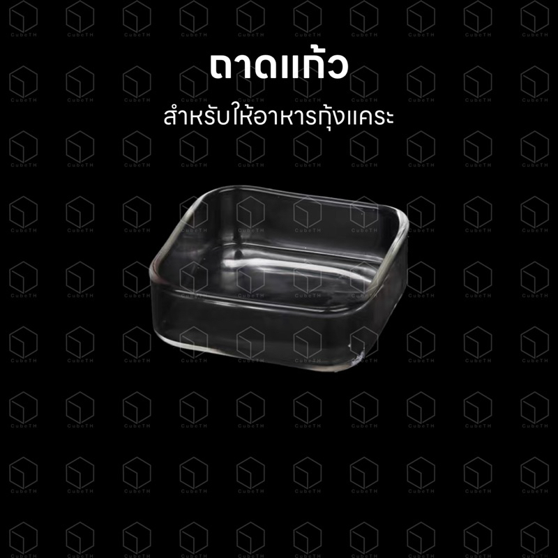 ถาดแก้วแบบเหลี่ยม สำหรับให้อาหารกุ้งแคระ ปลาบู่ หรือสัตว์เลี้ยงอื่น