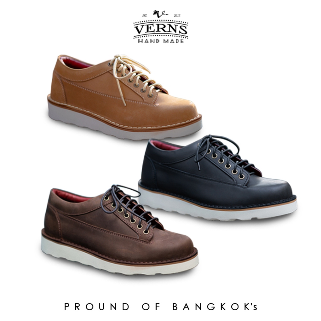 [รุ่นใหม่ 2024] Verns Leather รองเท้าหนังแท้ 100% รุ่น V68 มีให้เลือก 3 สี ดำ,น้ำตาล,ทราย
