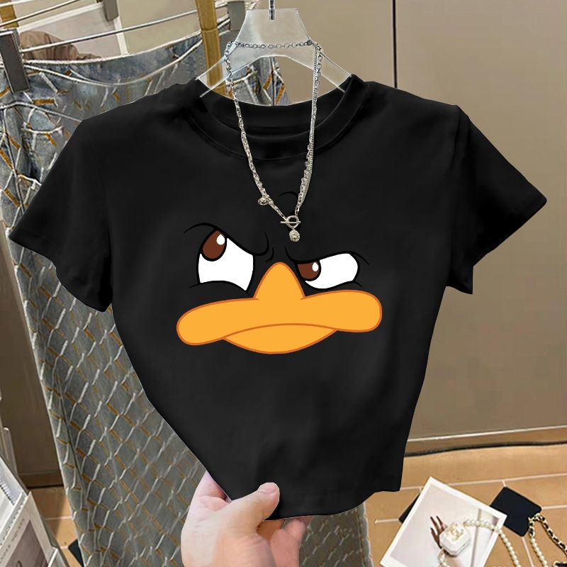 Crop Top เสื้อครอปเสื้อยืดแขนสั้น หน้าเป็ด ผ้าคอตตอน100% S-XL