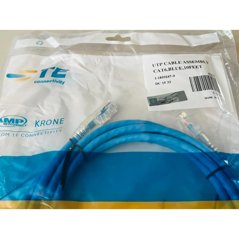 สาย LAN CAT6 RJ45 AMP Patch cord 3M blue 10feet ของใหม่เก่าเก็บพร้อมใช้งาน