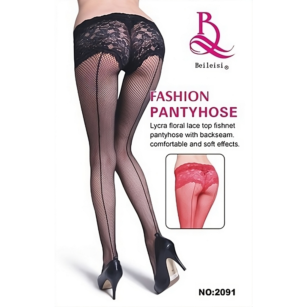 No.2091 ถุงน่องตาข่ายเต็มตัว Beileisi Sexy stripe stockings, Lace Top Stockings