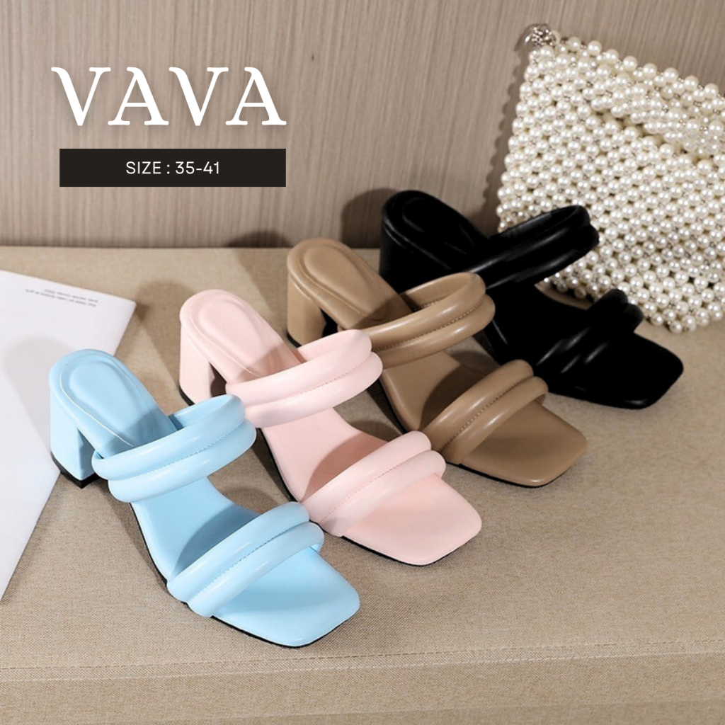 [ส่งใน24ชม จากไทย] รองเท้าส้นสูง แบบสวมง่าย สายคาดหนานุ่ม ไซส์ 35-42 (หน้ากว้างใส่ตรงไซส์) รุ่น VAVA