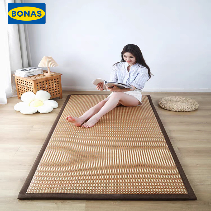 BONAS พรม เสื่อไม้ไผ่ พรมปูพื้น พรมกันลื่น 200X200CM ฤดูร้อน เย็น สามารถใช้เป็นที่นอนหรือพรมปูพื้นได้ สามารถม้วนเก็บได้