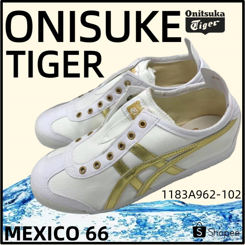 【ของแท้ 100%】Onitsuka Tiger Mexico 66 โอนิซึกะไทเกอร์ White/Golden 1183A962-102 Low Top slip-on Unisex Sneakers