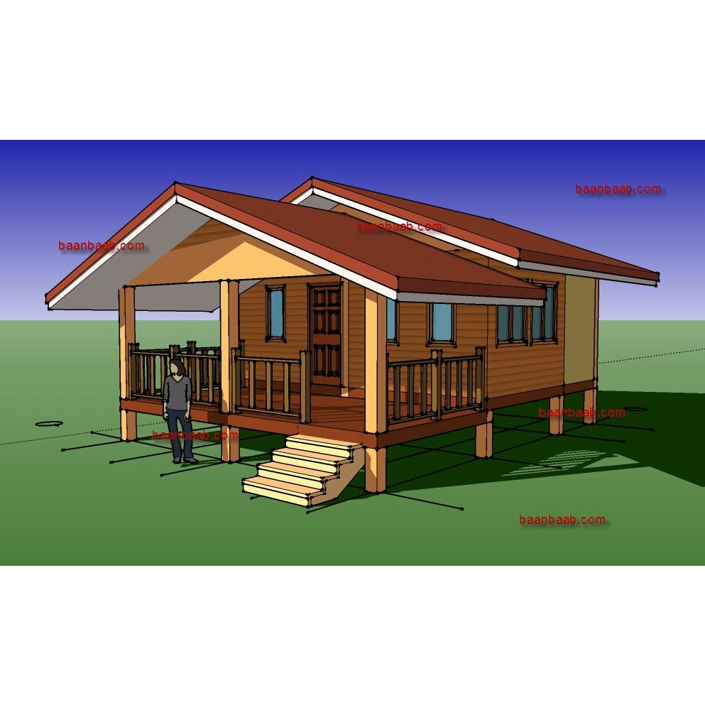 แบบบ้านสวน(48ตรม.)1 ห้องนอน (โครงสร้าง ไม้,เหล็กและคอนกรีต)