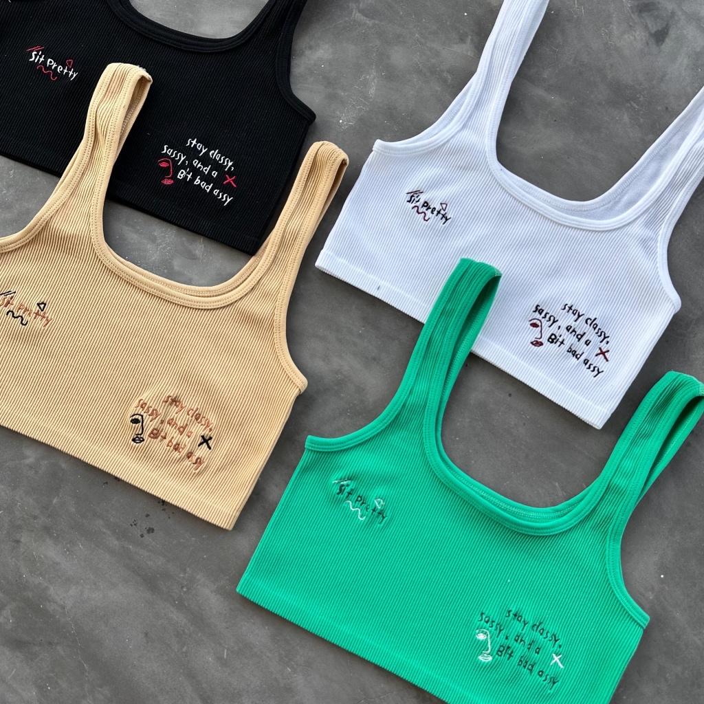 Atipashop - TANK RIB LOGO เสื้อครอป แขนกุด มีหลายสี