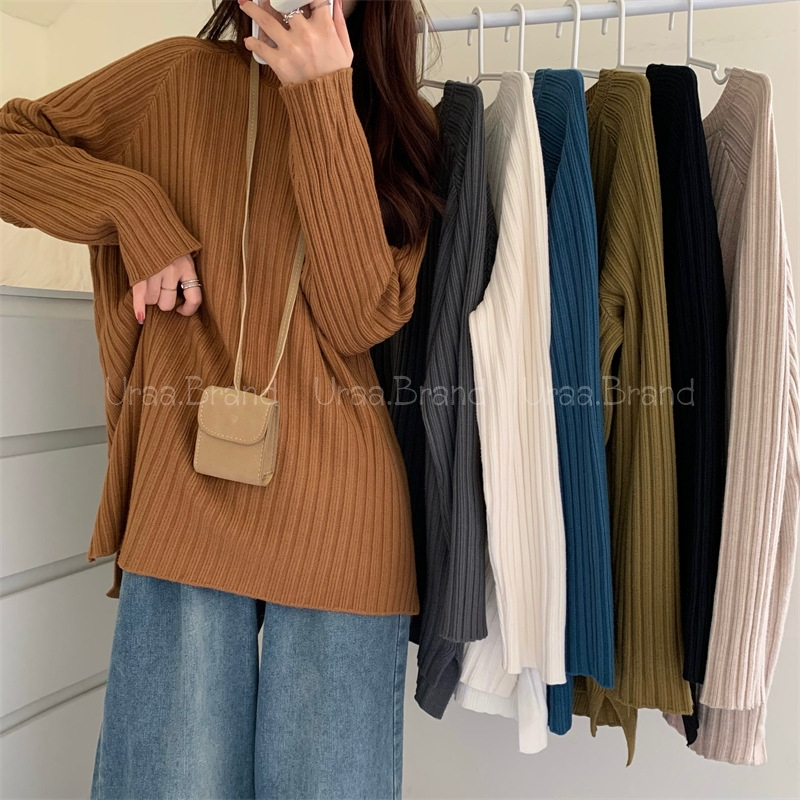 10 สี / อก 40-48 นิ้ว เสื้อไหมพรมแขนยาว เสื้อไหมพรมคอกลม ผ้าร่อง กันหนาว รุ่น Sweater Winter Oversize - Peen A16