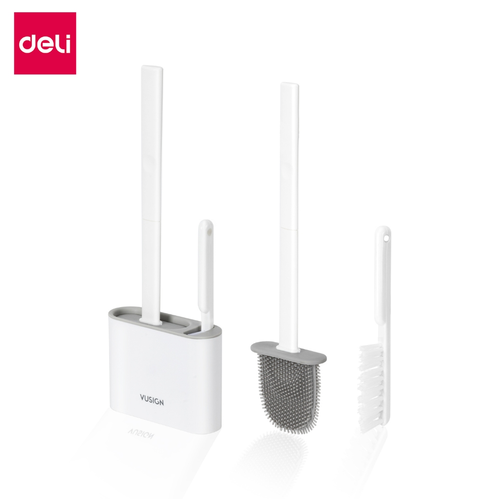 Deli แปรงขัดห้องน้ำ ชุดแปรงล้างสุขภัณฑ์ ที่ขัดขอบชักโครก มาพร้อมที่เก็บแปรงและแปรงขนาดเล็ก ใช้งานสะด