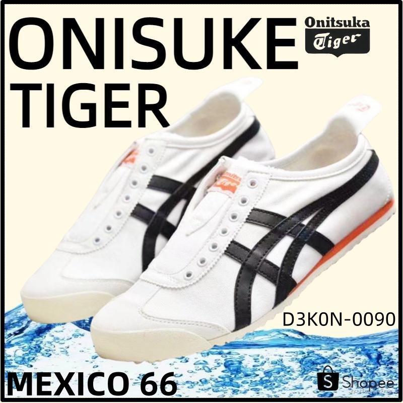 【ของแท้ 100%】Onitsuka Tiger Mexico 66 โอนิซึกะไทเกอร์ White/Black/Orange D3K0Q-0023 Low Top slip-on