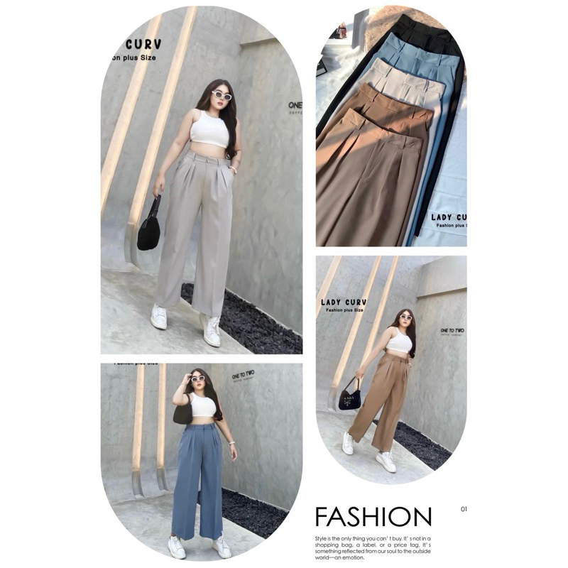 กางเกงขายาวสาวอวบ 2 จีบใหญ่ ตะขอหน้า เอวสูง ทรงขากระบอก plussize กางเกงใส่ทำงานคนอ้วน