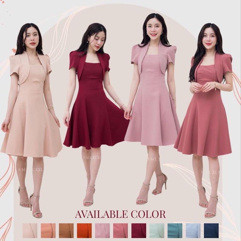 ชุดเดรส ชุดออกงาน ชุดราตรี F269 ใส่ทำงาน เสื้อคลุมหลอก
