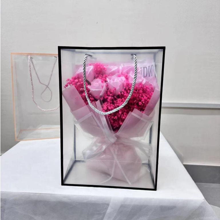 ✅ส่งในไทย✅ถุงหูหิ้วใส PVC ถุงใส่ของขวัญ ตุ๊กตา ดอกไม้ งานวันเกิด งานรับปริญญา