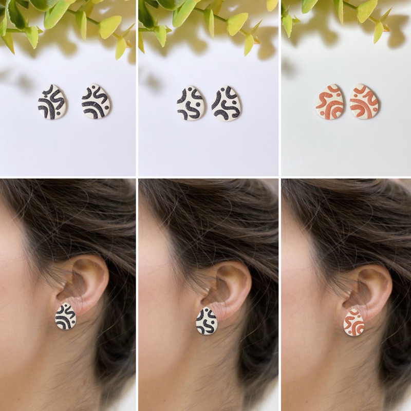ต่างหูแฮนด์เมด Abstract Style Size 1.5 Cm. น้ำหนักเบา โดนน้ำได้ สำหรับคนแพ้ง่ายใส่ได้
