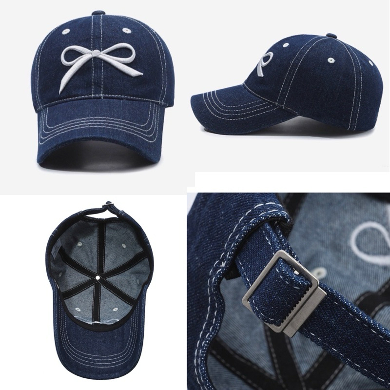 (EH) หมวกแก๊ปยีนส์ กันแดด cap (ปักโบว์) รูปที่ 5