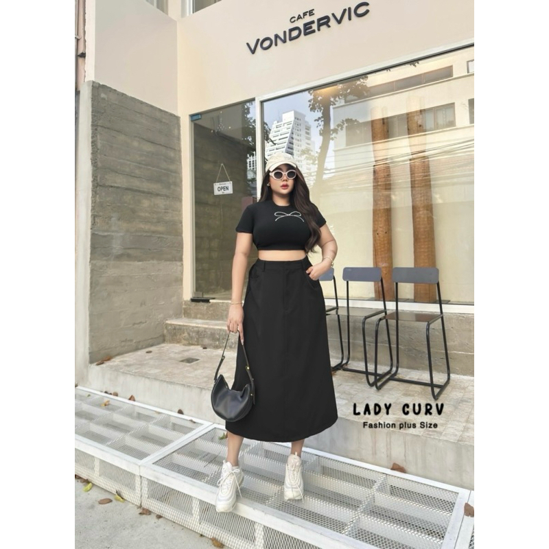 (Lc) กระโปรงยาว เอวสูง ผ่าหลัง ตะขอหน้า ใส่แล้วดูผอมเพรียว ใส่เที่ยว ใส่ทำงาน เสื้อผ้าสาวอวบอ้วน พลัสไซส์ ไซส์ใหญ่ - รูปที่ 5