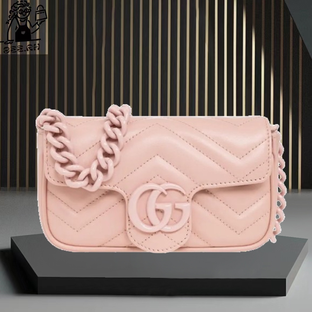 👜กระเป๋าถือ Gucci GG Marmont Belt Bag ผู้หญิง/กระเป๋าสะพายไหล่/กระเป๋าสะพายข้าง ของแท้ 100%