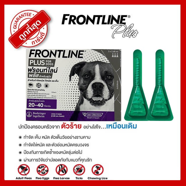 FRONTLINE PLUS DOG Size L (20-40 kg) ฟรอนท์ไลน์ พลัส ยาหยดกำจัดเห็บหมัด สำหรับสุนัข ขนาด L (น้ำหนัก 