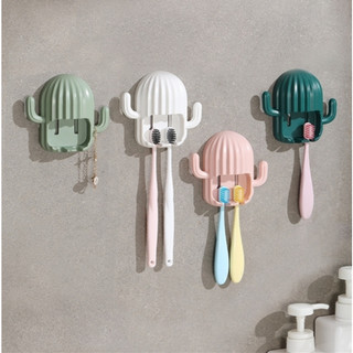 ที่แขวนแปรงสีฟัน ที่ใส่แปรงสีฟันติดผนัง รูปทรงกระบองเพชร มีตะขอแขวนติดผนัง ไม่ต้องเจาะ มีทั้งหมด 4 สี