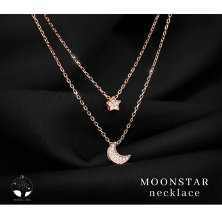 MNL💗MOONSTAR เกาหลี โรสโกลด์ สร้อยคอสองชั้น จี้ดาว พระจันทร์ ไม่ลอกดำ ไม่แพ้ เครื่องประดับแฟชั่น ผู้หญิง เงินแท้ มินิมอล