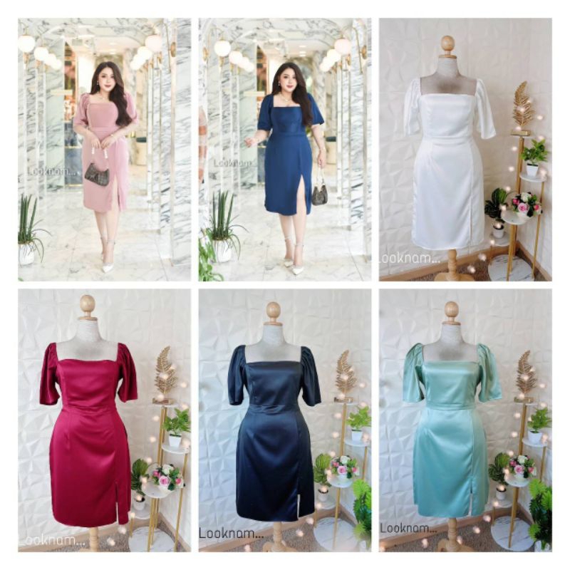 LT019-1เดรสซาร่า คอเหลี่ยม แขนสั้น ต่อกระโปรงทรงตรง ผ่าหน้าด้านข้างเล็กน้อย งานซิปหลัง สวยดูดีมากค่ะ