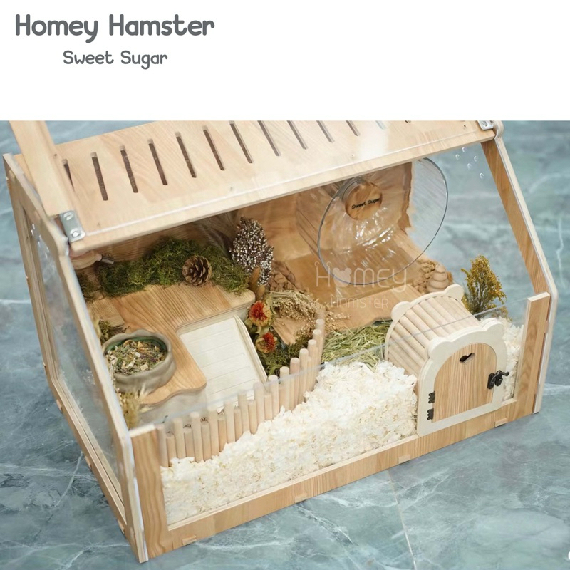 Homey Hamster ประตูไม้แอบส่อง ติดหน้ากรงอะคริลิคแฮมสเตอร์ Sweet Sugar บ้านหลบไม้ ของแต่งกรงแฮมสเตอร์ กล่องขุด millamore - รูปที่ 2