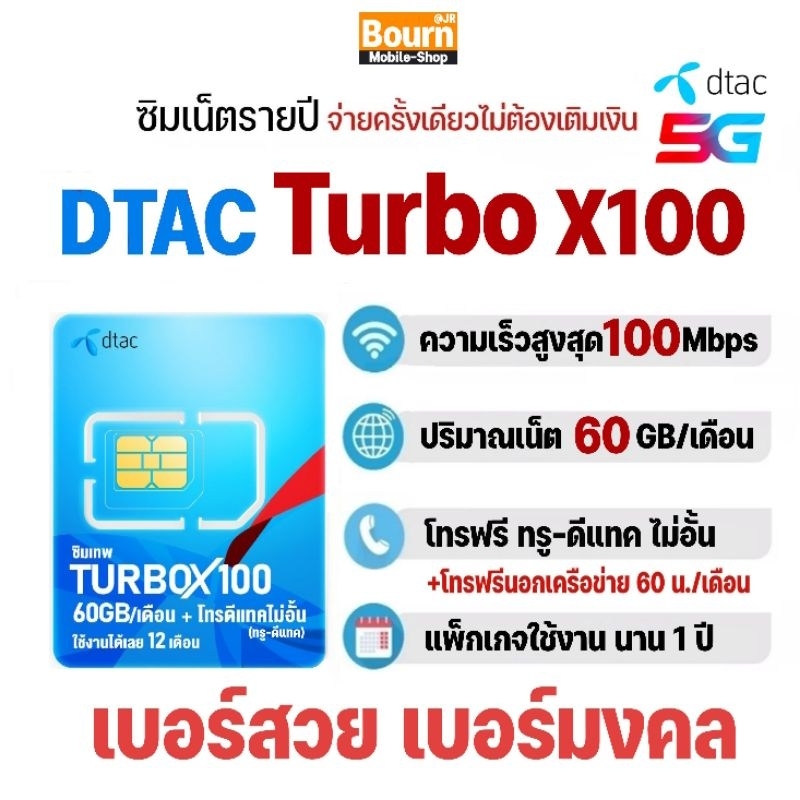 ซิมเทพ ดีแทค Turbox100 เน็ต​แรง Max​ Speed 60GB/เดือน+โทรฟรี​ ทรู​-ดีแทค​ นาน 1ปี​ #ซิมคงกระพัน​ #เบ