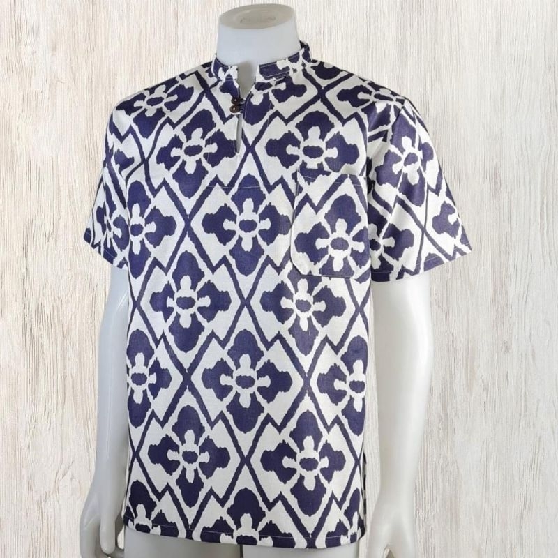เสื้อผ้าฝ้ายคอจีนกระดุม 2 เม็ดพิมพ์ลาย