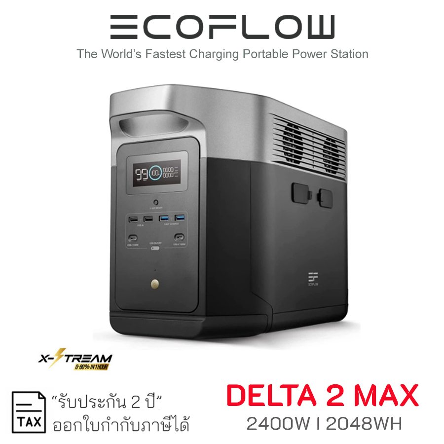 ECOFLOW Delta 2 Max Portable Power Station 2048Wh/2400W แบตเตอรี่สำรองไฟ