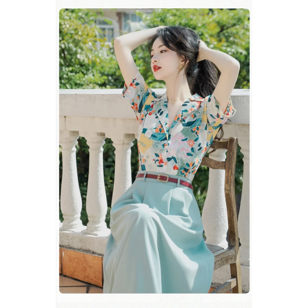 STYLE W375 เสื้อแขนสั้นลายดอก เสื้อฮาวายลายดอกไม้ thumbnail 8