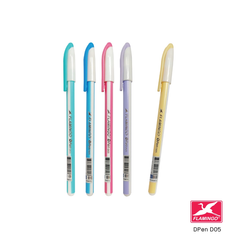 FLAMINGO ปากกาลูกลื่น D-Pen D05 แบบฝาปลอก หมึกสีน้ำเงิน (แพ็ค 50 ด้ามคละสี)