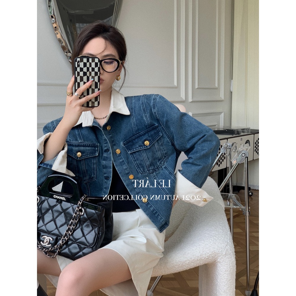 พร้อมส่ง เสื้อแจ็คเก็ตยีน คอปกทูโทน สไตล์เกาหลี น่ารักมาก มาใหม่