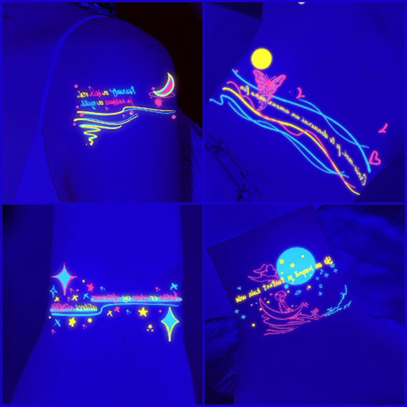 🌟 แทททูเรืองแสง ในไฟแบล็คไลท์5x7cm พร้อมส่งใน🇹🇭