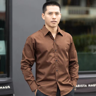 takayay brand เสื้อเชิ๊ต สีช็อคโกแลต **เช็คขนาดจากตางรางไซซ์ของทางร้านเท่านั้น** เสื้อเชิ้ตสีเอิร์ธโทน ผ้าคอตตอนทวิล