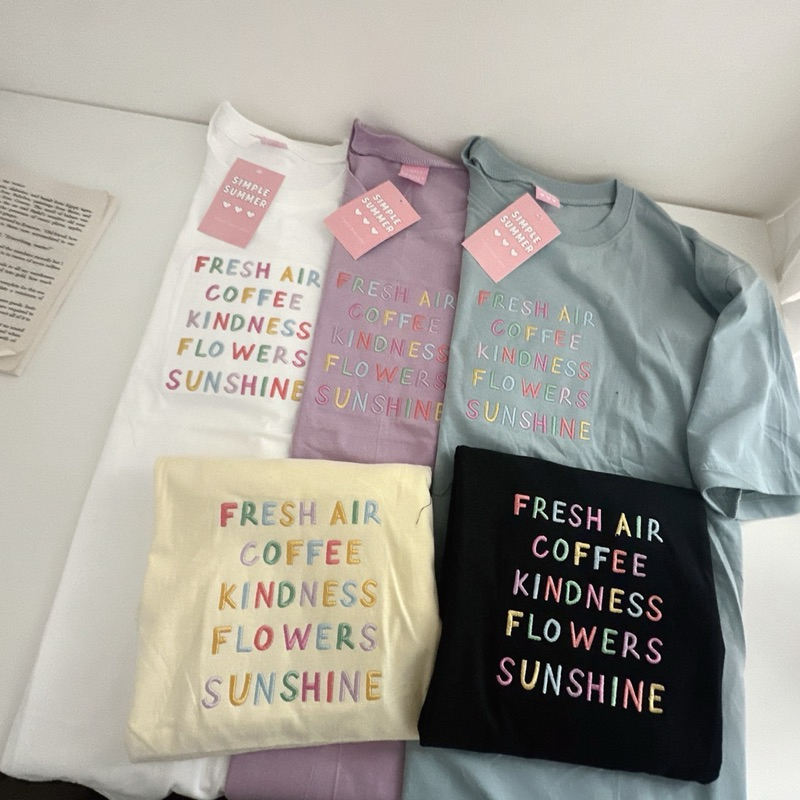 Sugarbeetshop | S327 Fresh air coffee เสื้อยืดโอเวอร์ไซต์ ผ้าคอตตอน