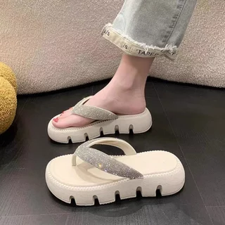 รองเท้าแตะหูคีบพื้นหนา สีสดใส สำหรับผู้หญิง