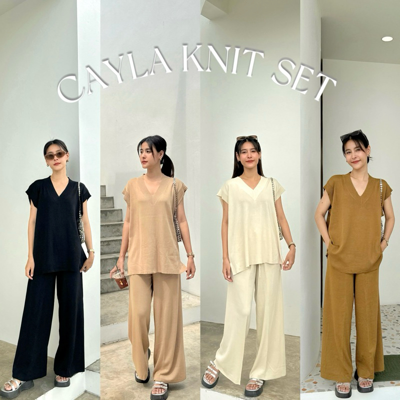 19JAN.STUDIO : CAYLA KNIT SET ชุดเซ็ตโอเวอร์ไซส์สีพื้นเบสิค ทรงแขนล้ำ