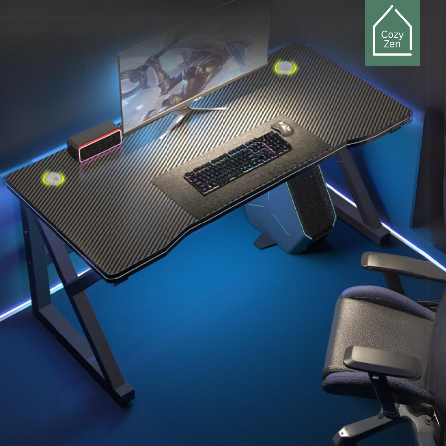 CozyZen โต๊ะเกม คาร์บอนไฟเบอร์ ขนาด 100/120/140 ซม. พร้อมที่ชาร์จไร้สาย Carbon Fiber Gaming Desk