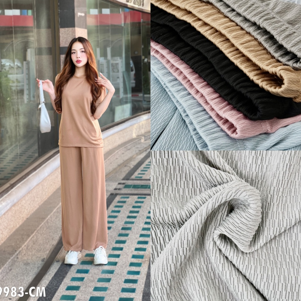 ชุดเซ็ทผ้าพลีท 5colors ชุดเซทสีพื้ีนเเขนสั้นของผู้หญฺิง เสื้อ+กางเกง เอวยางยืดมีเชือก ใส่สบายไม่ร้อน TZ9983
